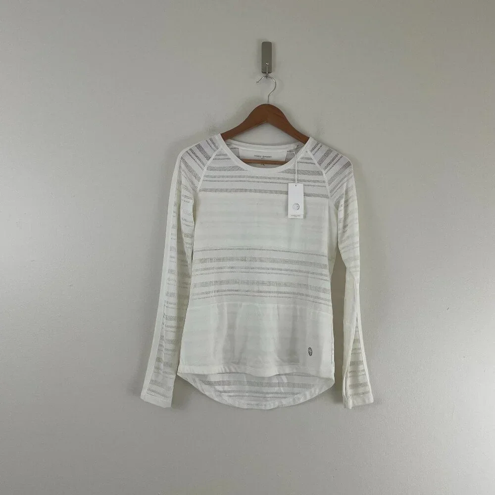 Tory Burch Sport Mesh Block Striped Top in Snow White Size XS